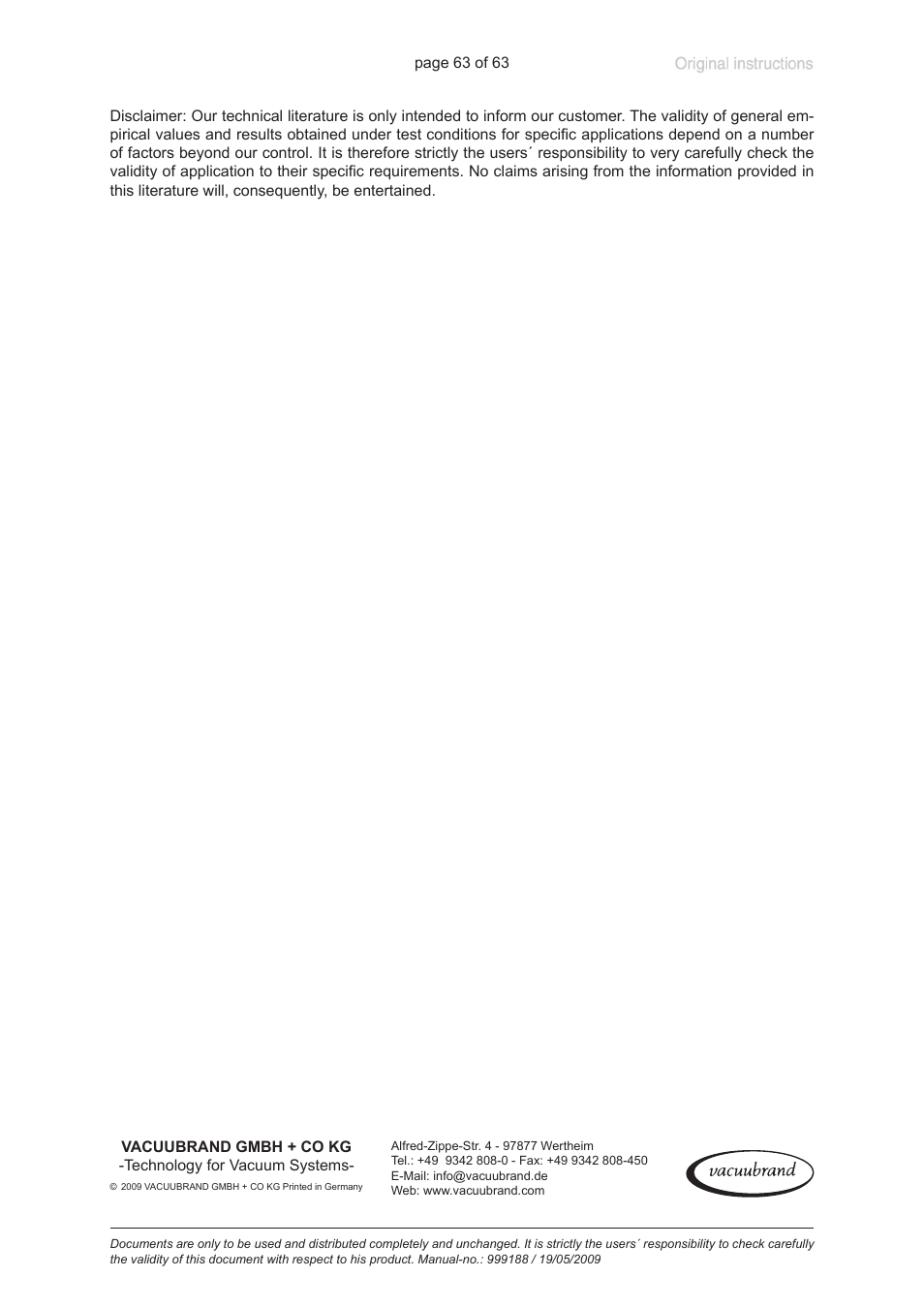 VACUUBRAND PC 620 NT User Manual | Page 63 / 63