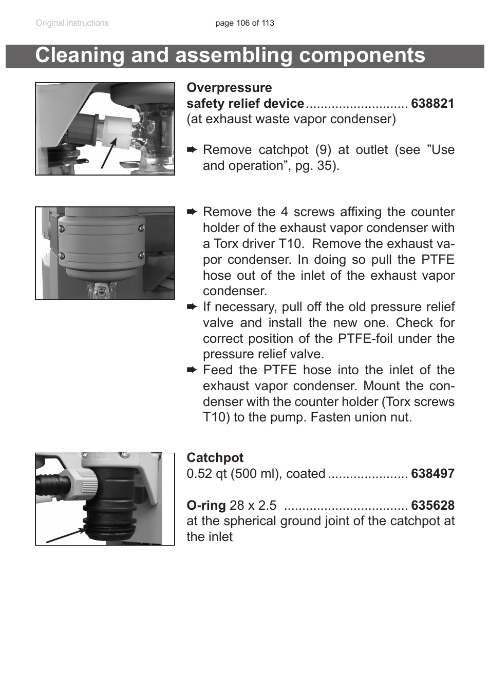 Cleaning and assembling components | VACUUBRAND PC 620 NT plastic housing User Manual | Page 106 / 113
