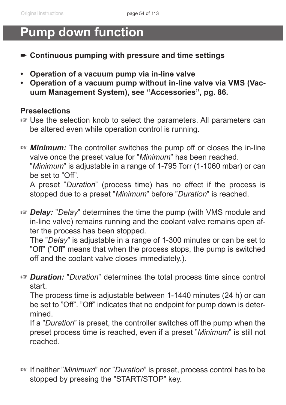 Pump down function | VACUUBRAND PC 620 NT plastic housing User Manual | Page 54 / 113