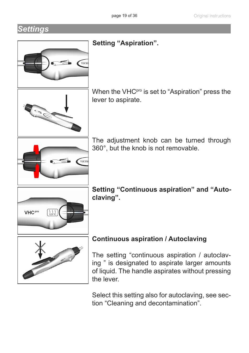 Settings | VACUUBRAND VacuuHandControl VHCpro User Manual | Page 19 / 36