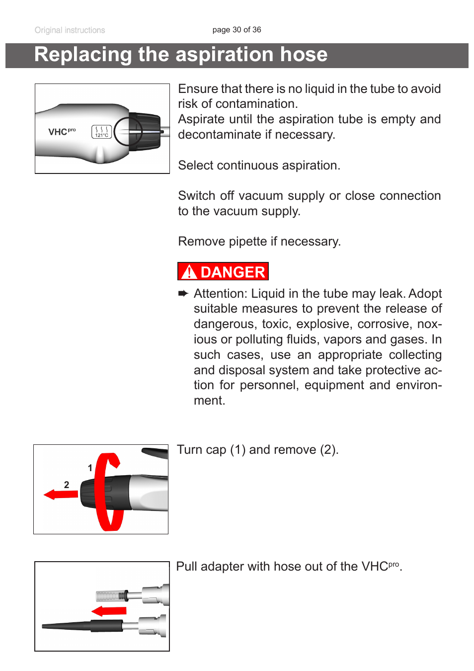 Replacing the aspiration hose | VACUUBRAND VacuuHandControl VHCpro User Manual | Page 30 / 36