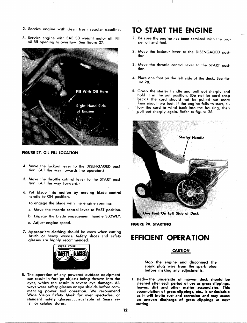 To start the engine, Efficient operation | Craftsman 247.88110 User Manual | Page 12 / 36