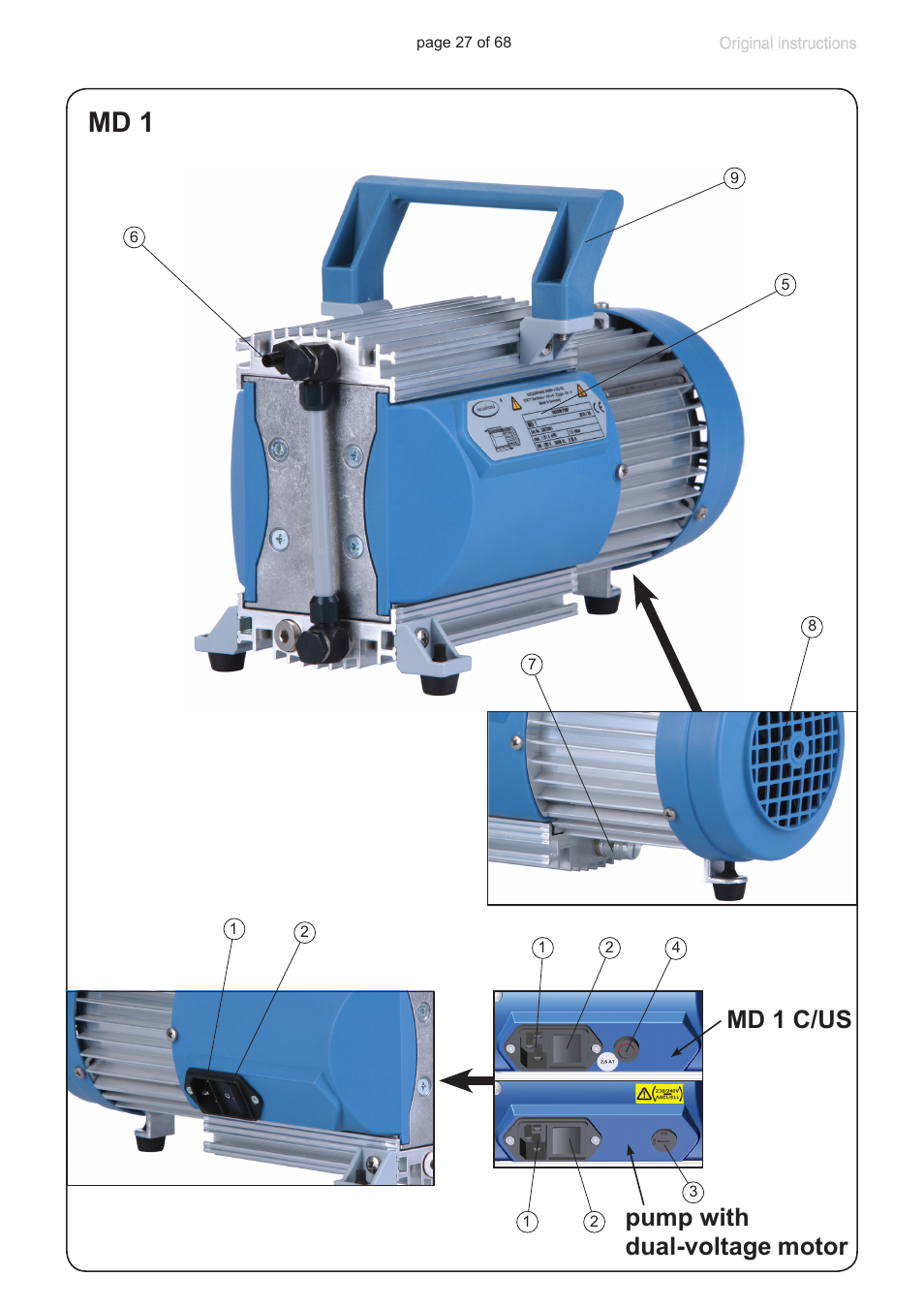 Md 1, Md 1 c/us pump with dual-voltage motor | VACUUBRAND MD 1 VARIO-SP User Manual | Page 27 / 68