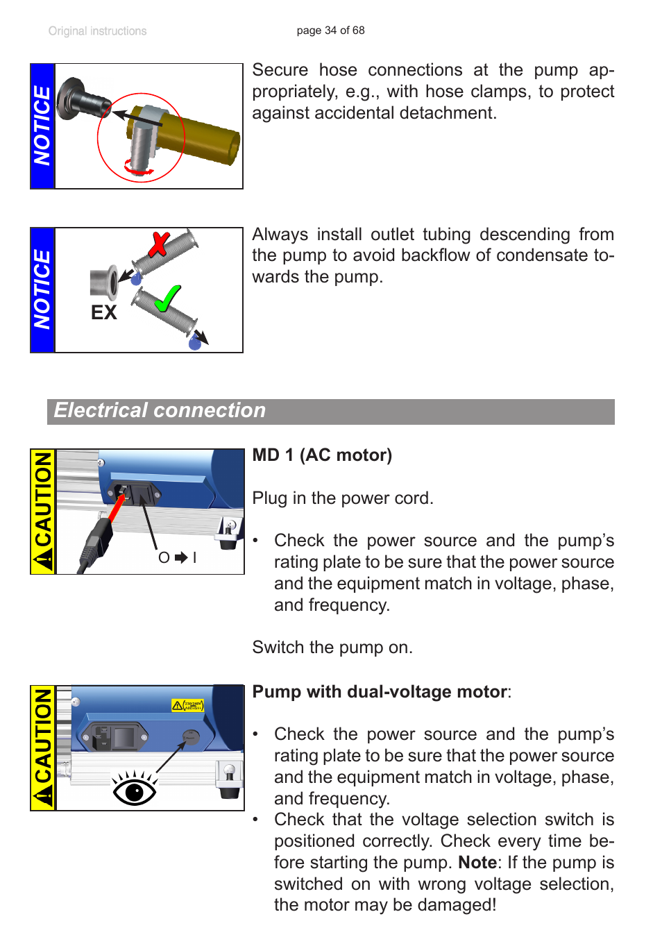 Electrical connection, Notice | VACUUBRAND MD 1 VARIO-SP User Manual | Page 34 / 68