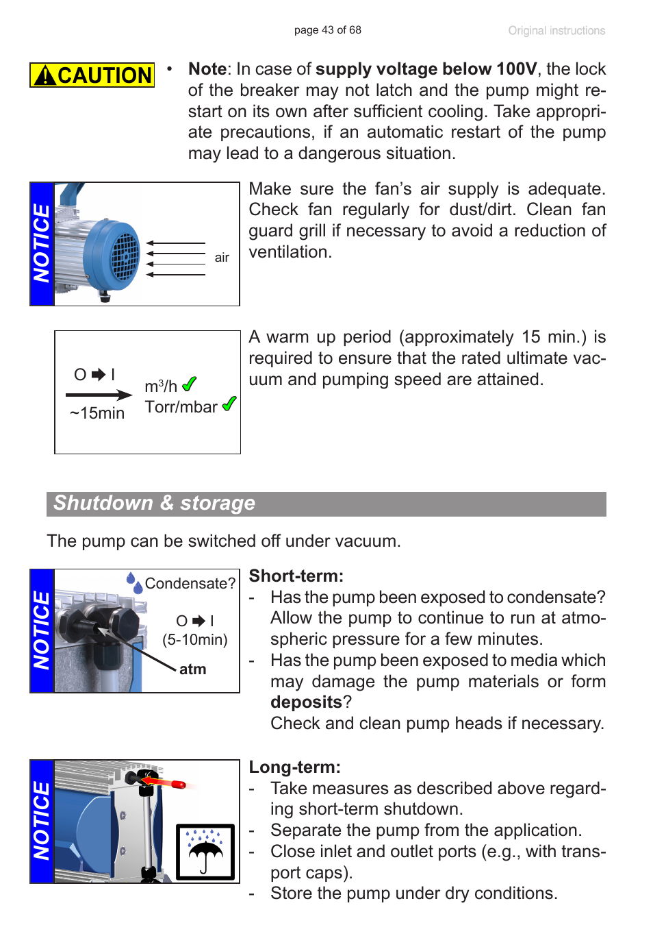 Shutdown & storage, Notice | VACUUBRAND MD 1 VARIO-SP User Manual | Page 43 / 68