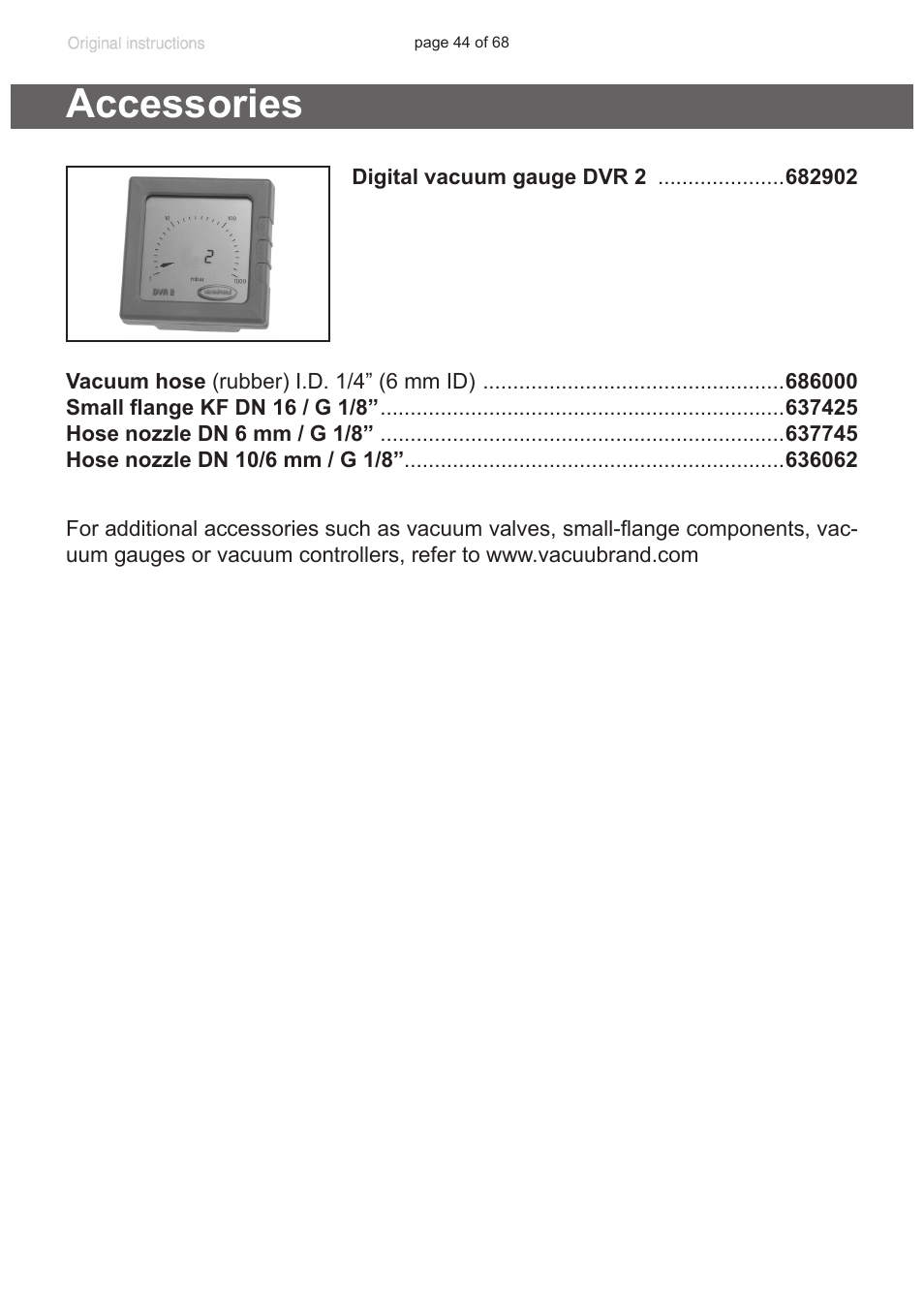 Accessories | VACUUBRAND MD 1 VARIO-SP User Manual | Page 44 / 68