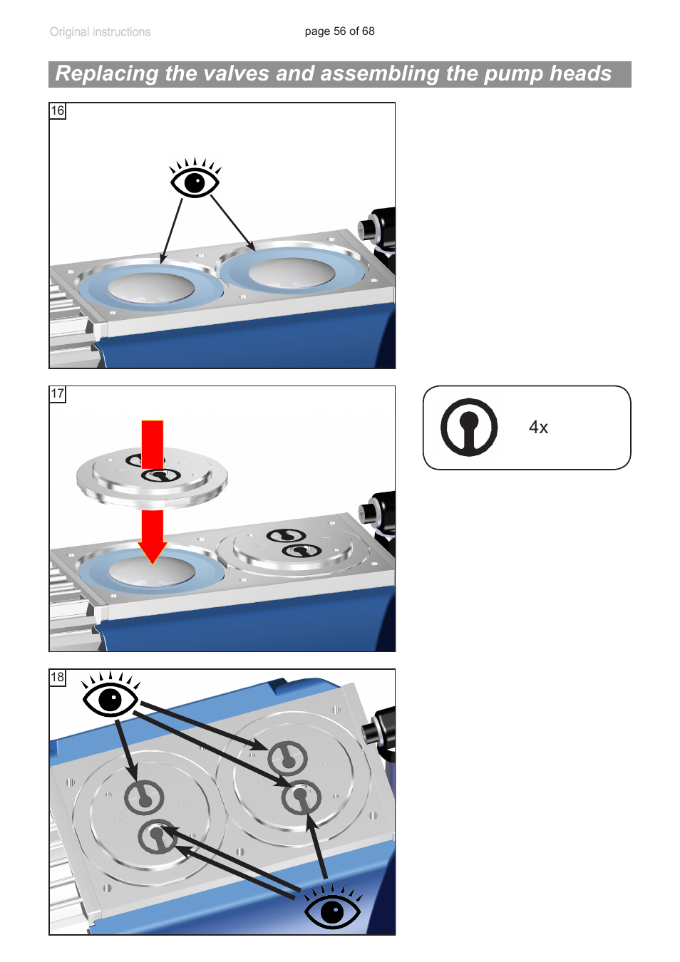 Replacing the valves and assembling the pump heads | VACUUBRAND MD 1 VARIO-SP User Manual | Page 56 / 68