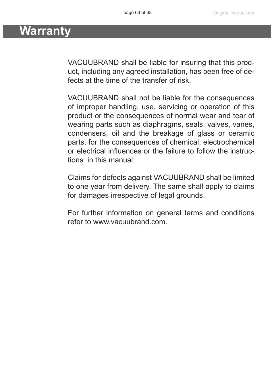 Warranty | VACUUBRAND MD 1 VARIO-SP User Manual | Page 63 / 68