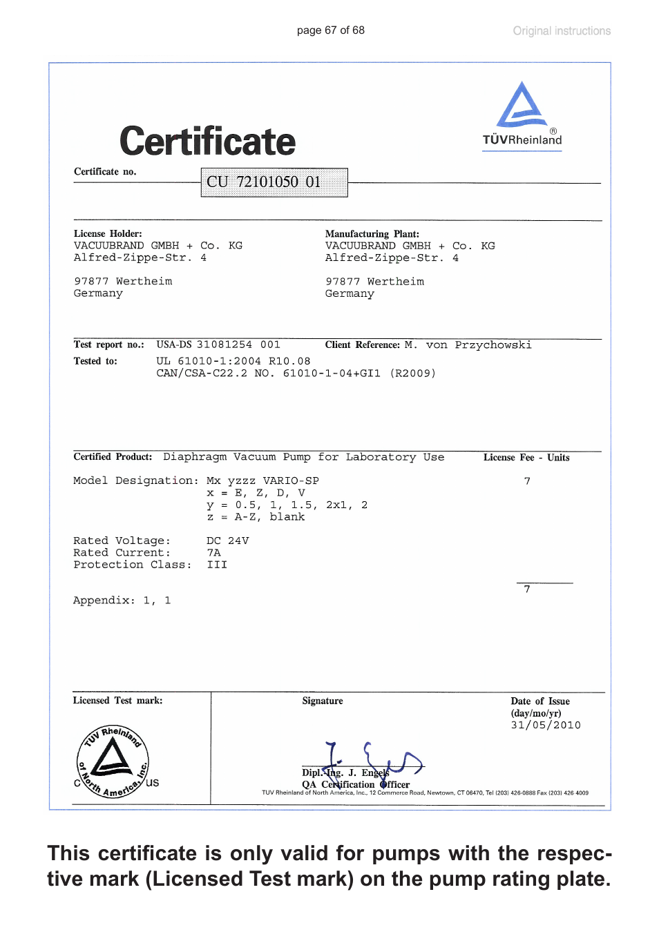 VACUUBRAND MD 1 VARIO-SP User Manual | Page 67 / 68