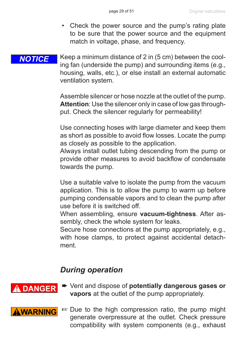 During operation, Notice | VACUUBRAND MV 10 User Manual | Page 29 / 51