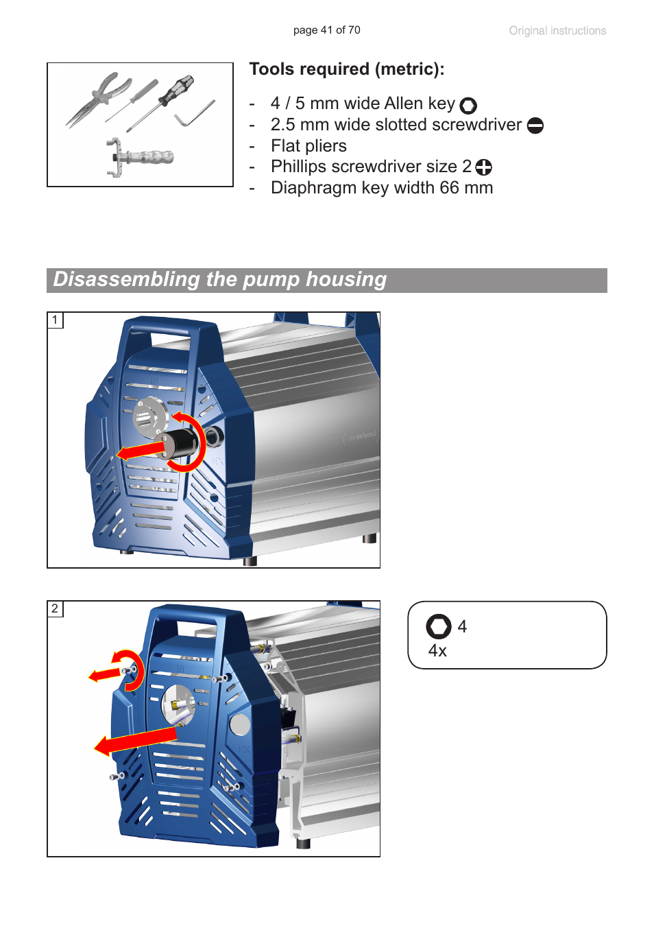 Disassembling the pump housing | VACUUBRAND MV 10 NT User Manual | Page 41 / 70