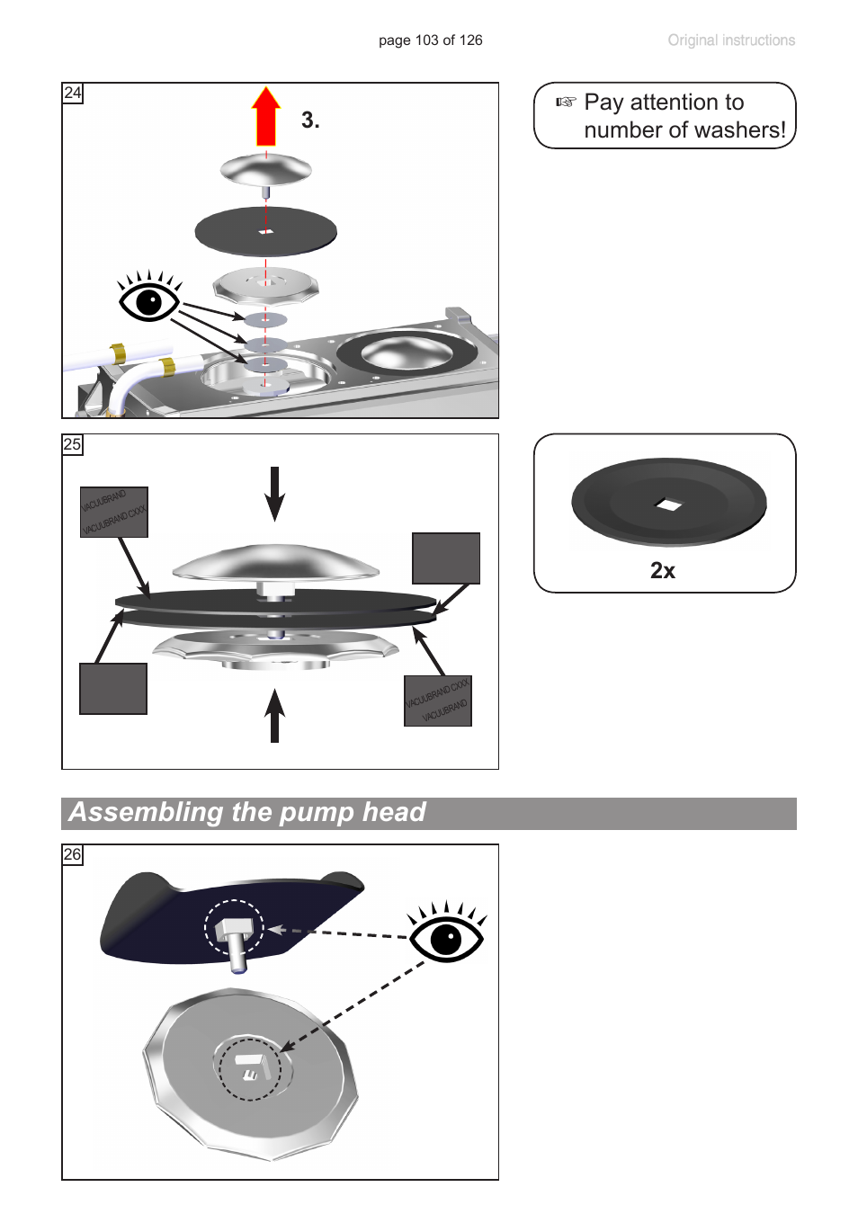 Assembling the pump head, Pay attention to number of washers | VACUUBRAND MV 10 NT VARIO User Manual | Page 103 / 126
