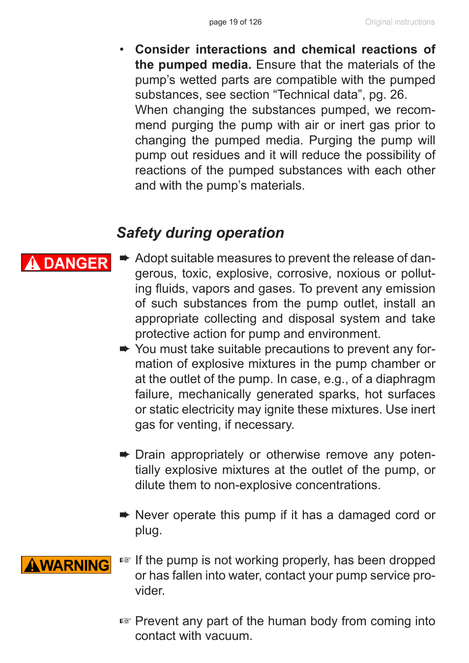 Safety during operation | VACUUBRAND MV 10 NT VARIO User Manual | Page 19 / 126