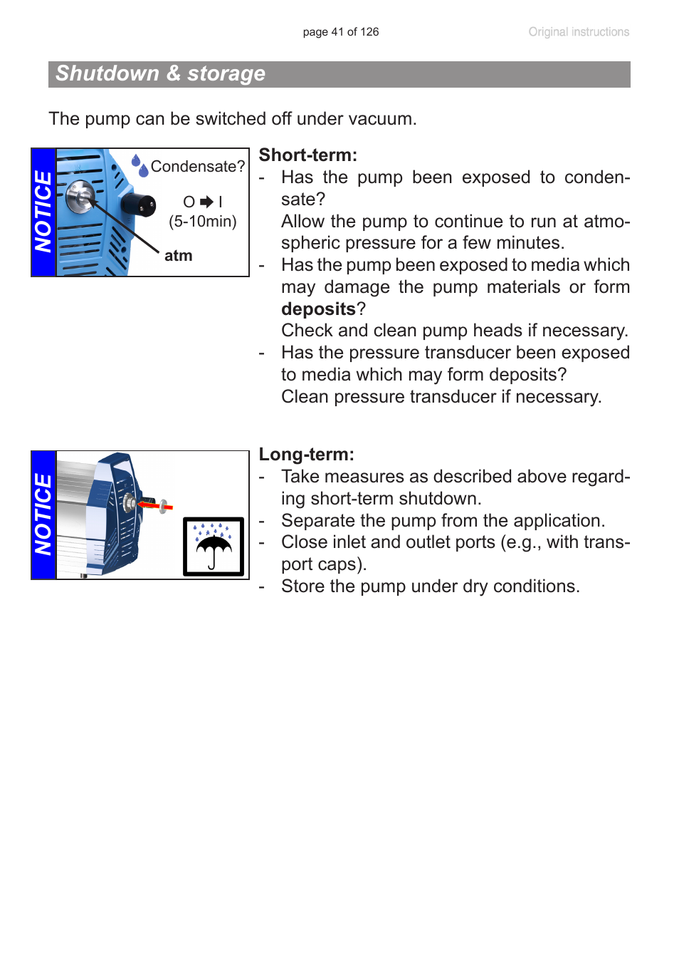 Shutdown & storage, Notice | VACUUBRAND MV 10 NT VARIO User Manual | Page 41 / 126