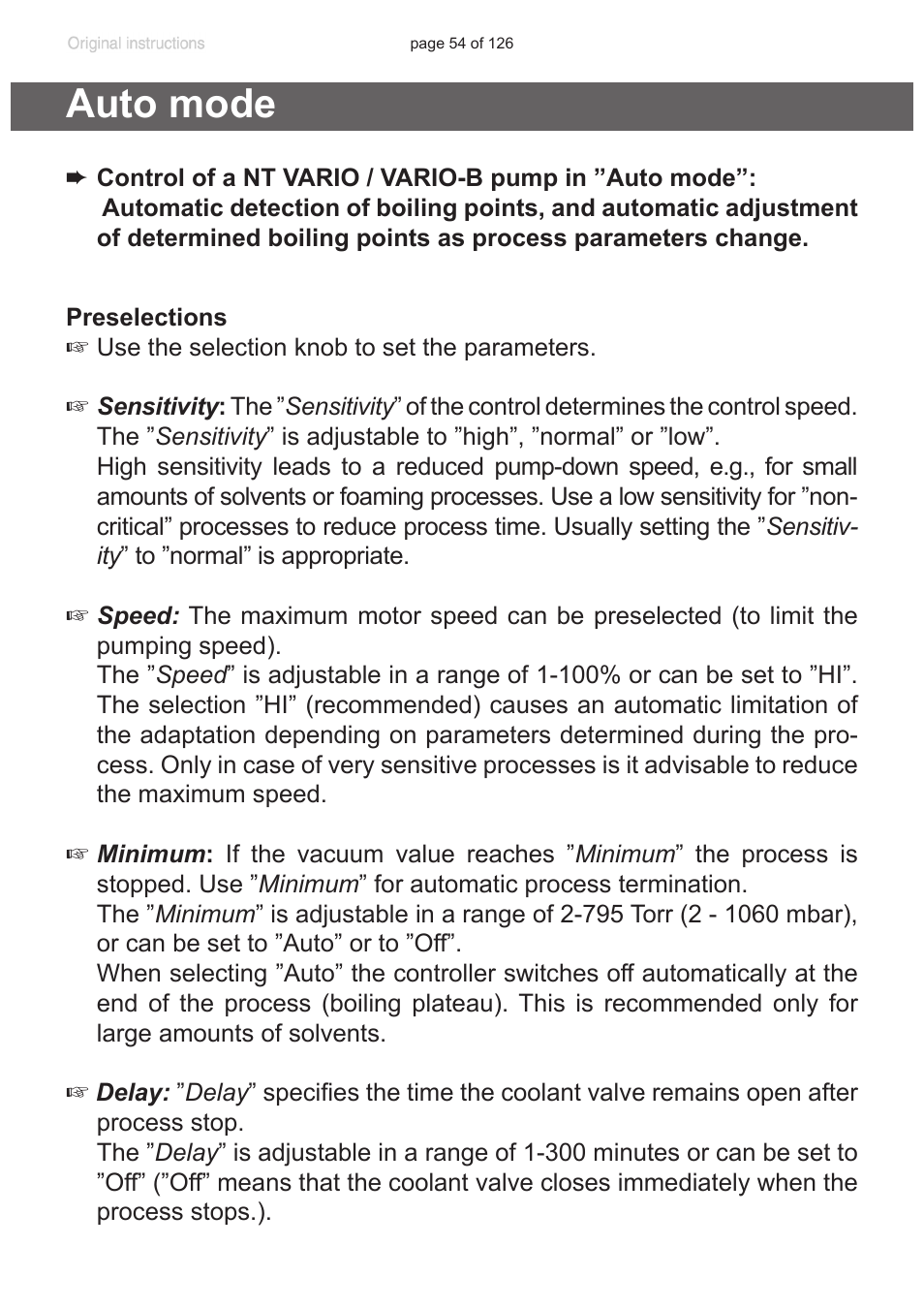 Auto mode | VACUUBRAND MV 10 NT VARIO User Manual | Page 54 / 126