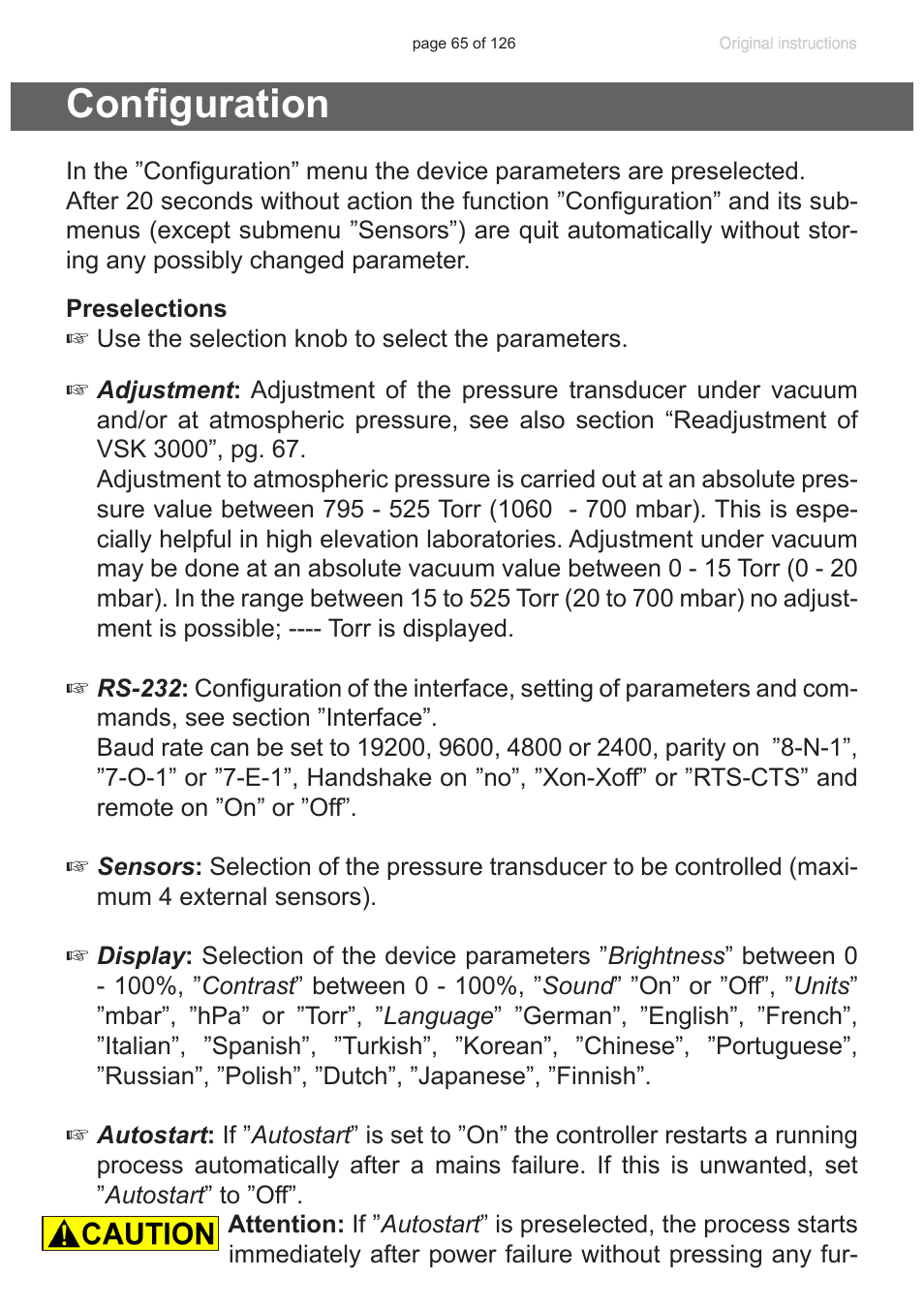 Configuration | VACUUBRAND MV 10 NT VARIO User Manual | Page 65 / 126