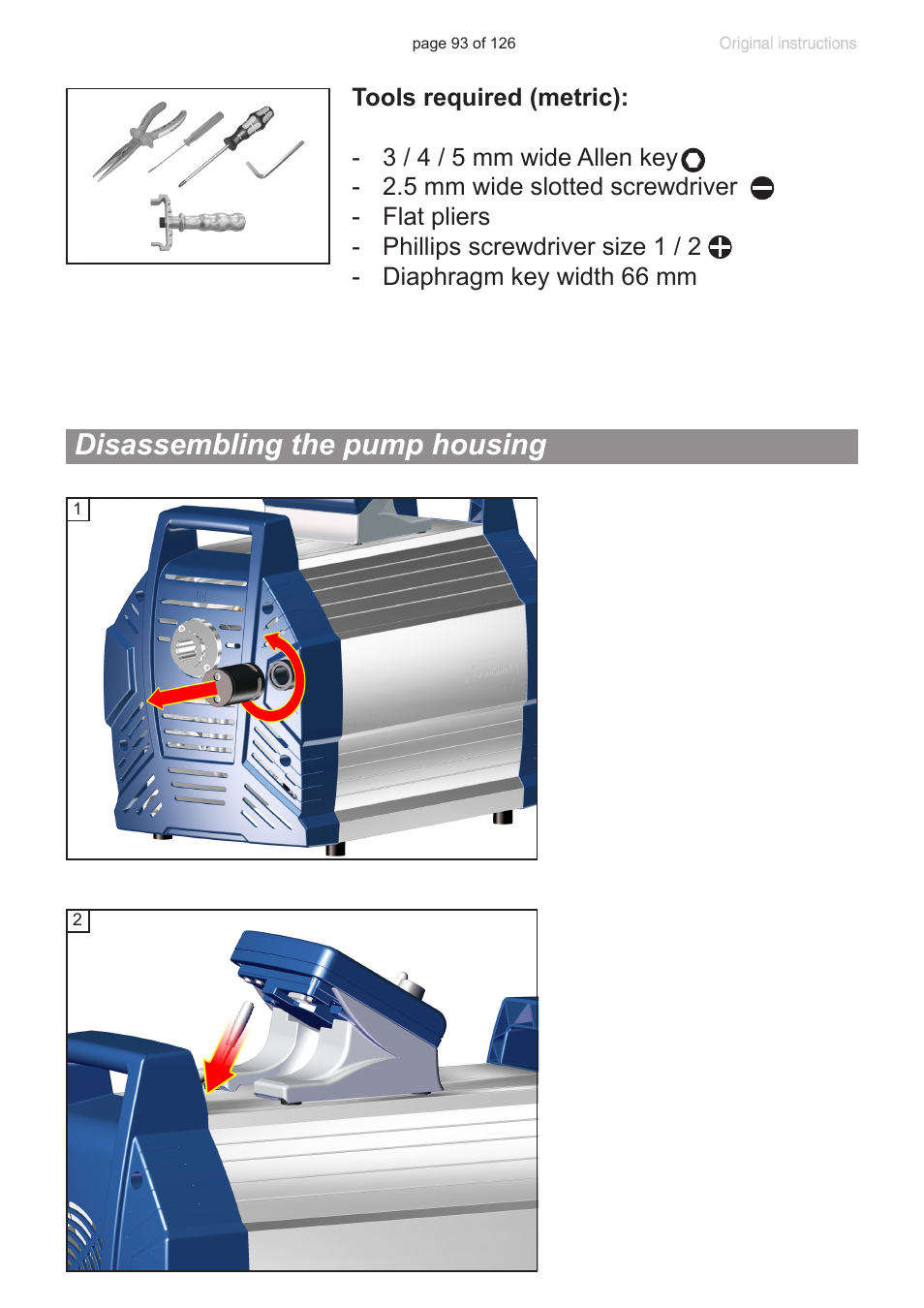Disassembling the pump housing | VACUUBRAND MV 10 NT VARIO User Manual | Page 93 / 126