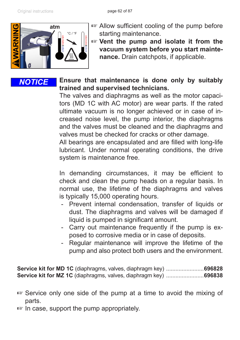 Notice | VACUUBRAND MD 1C VARIO-SP User Manual | Page 62 / 87