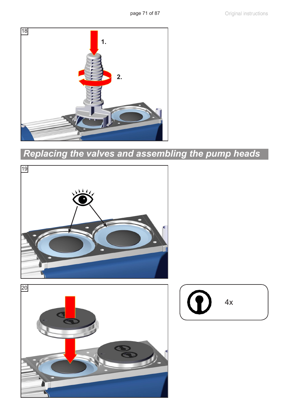 Replacing the valves and assembling the pump heads | VACUUBRAND MD 1C VARIO-SP User Manual | Page 71 / 87