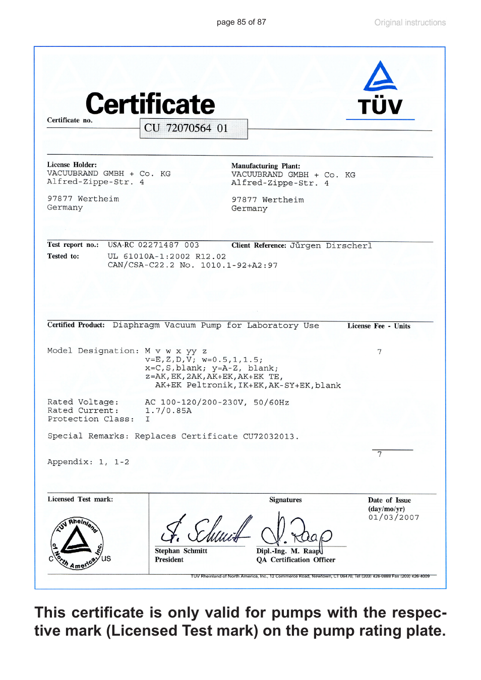 VACUUBRAND MD 1C VARIO-SP User Manual | Page 85 / 87