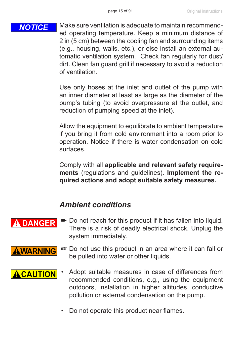 Ambient conditions, Notice | VACUUBRAND MZ 2S NT User Manual | Page 15 / 91