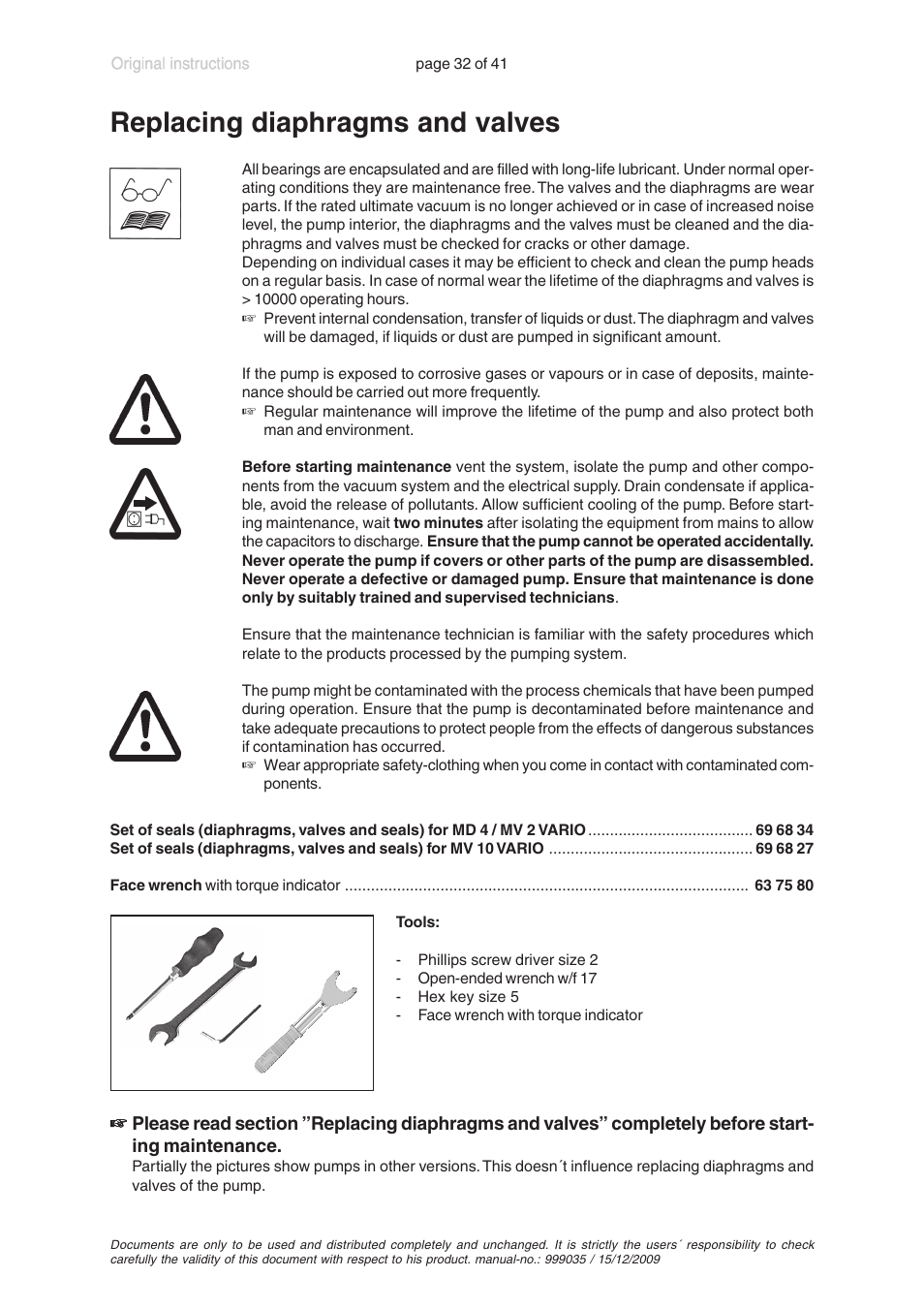 Replacing diaphragms and valves | VACUUBRAND MV 2 VARIO User Manual | Page 32 / 41