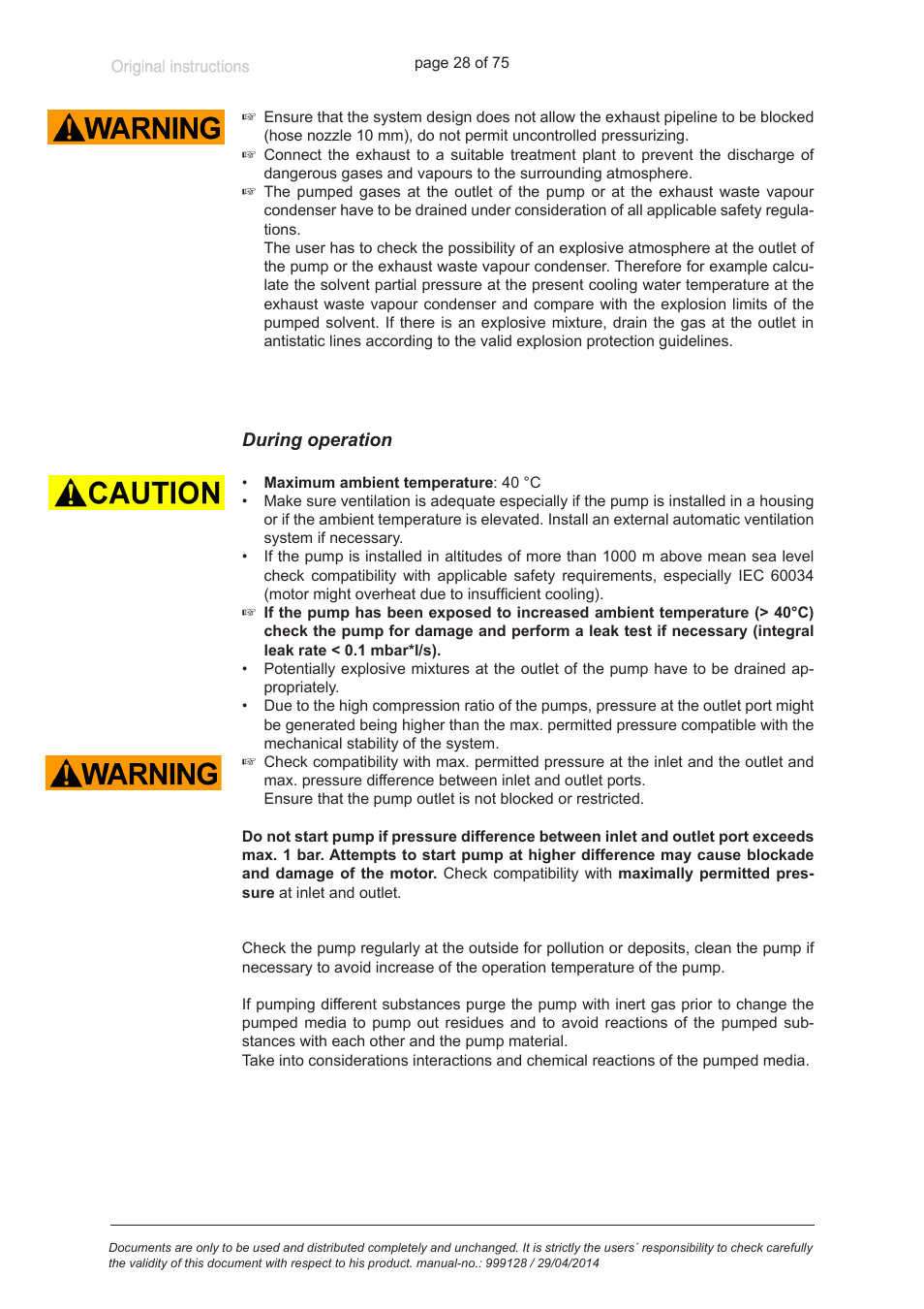 During operation | VACUUBRAND MZ 2C EX +IK+EK User Manual | Page 28 / 75
