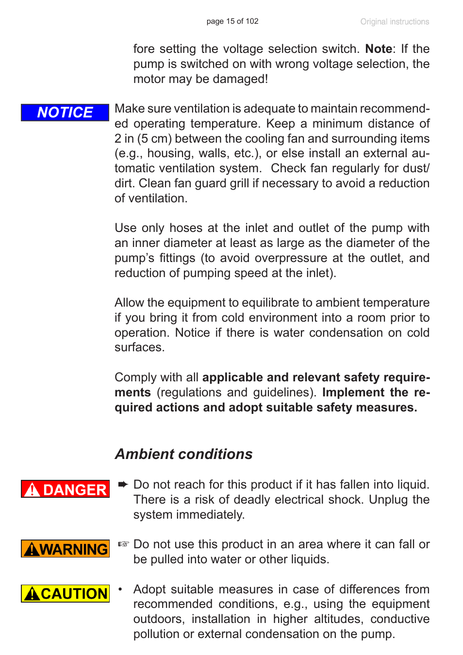 Ambient conditions, Notice | VACUUBRAND MZ 1C User Manual | Page 15 / 102