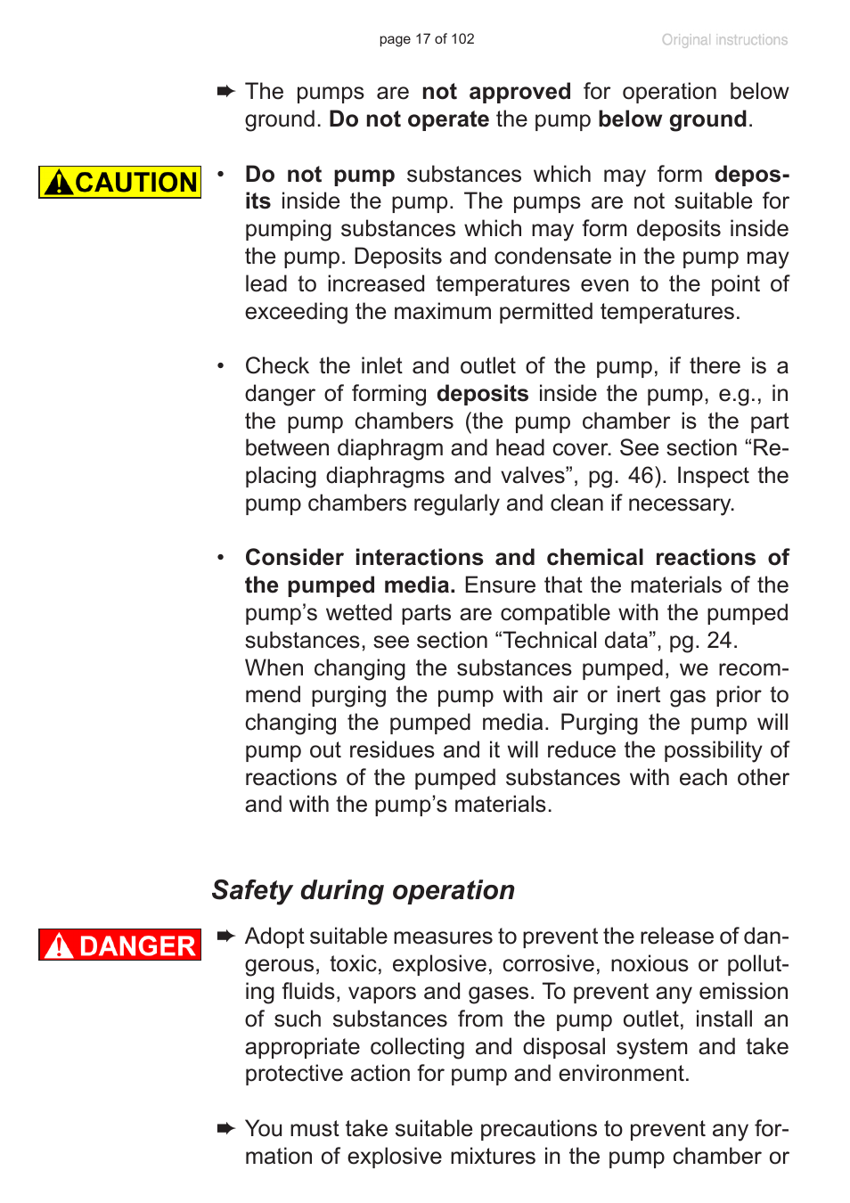 Safety during operation | VACUUBRAND MZ 1C User Manual | Page 17 / 102