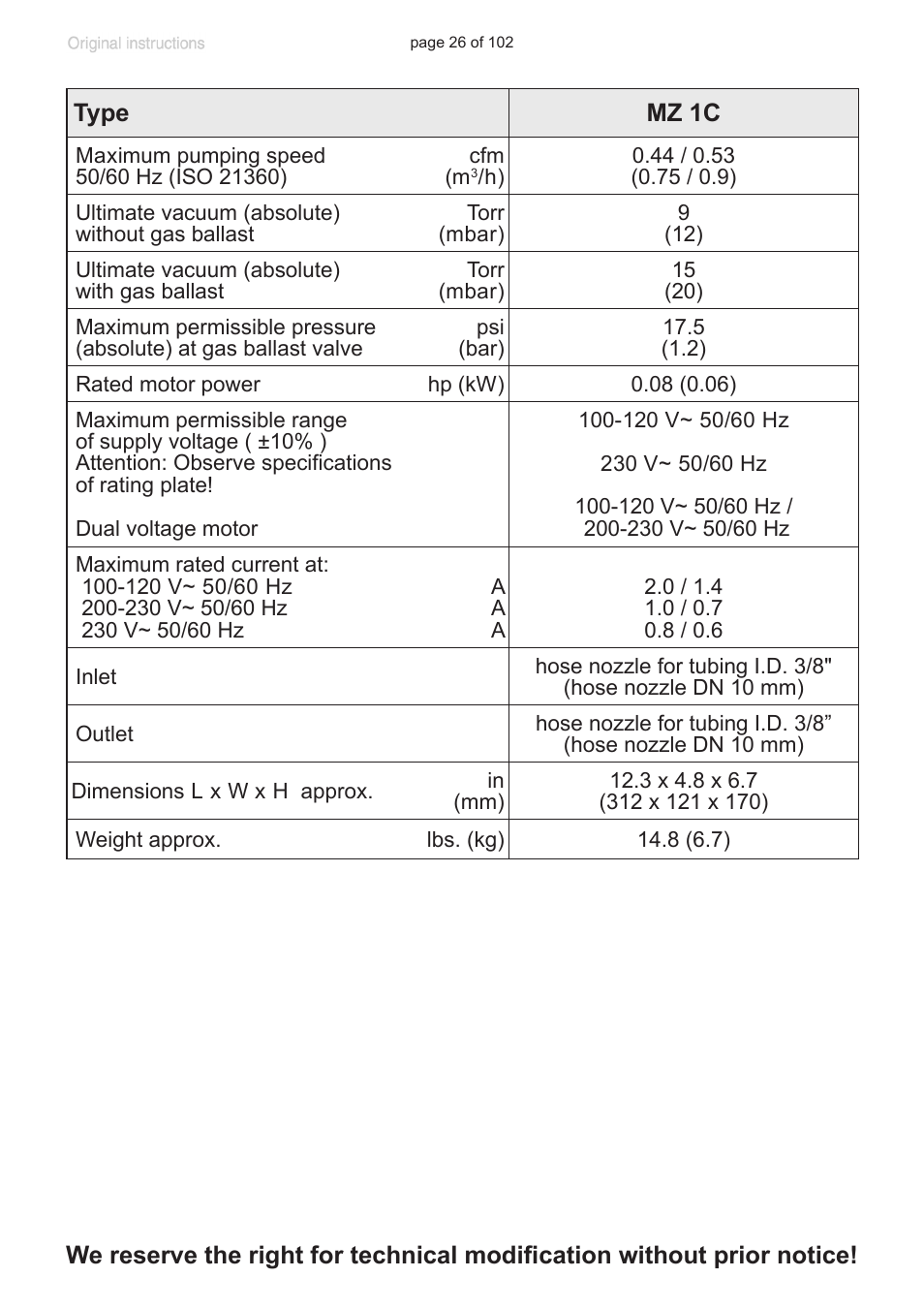 VACUUBRAND MZ 1C User Manual | Page 26 / 102