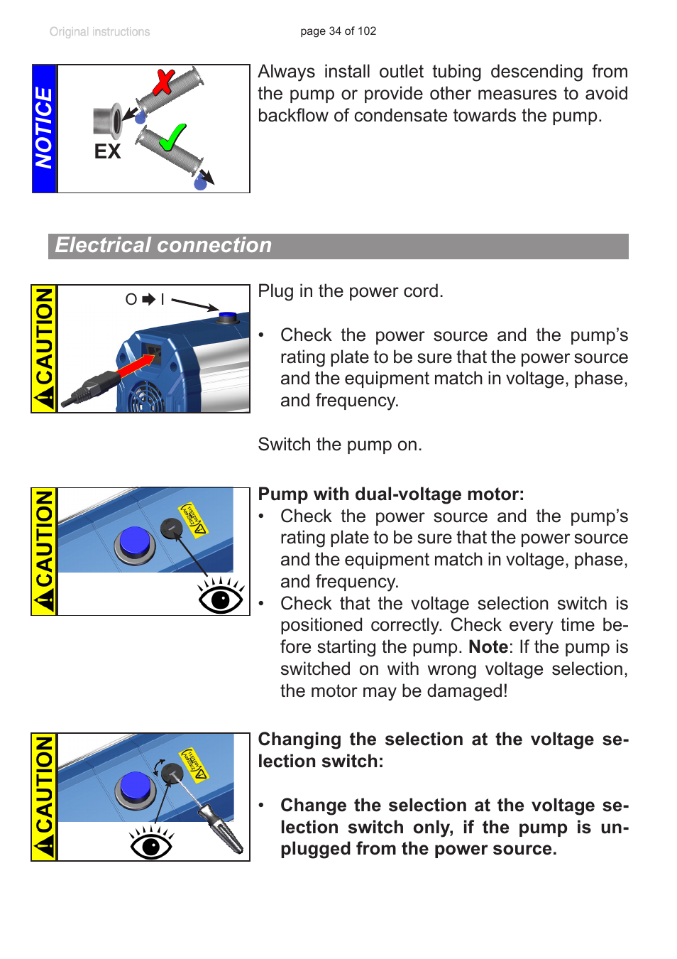 Electrical connection, Notice electrical connection | VACUUBRAND MZ 1C User Manual | Page 34 / 102