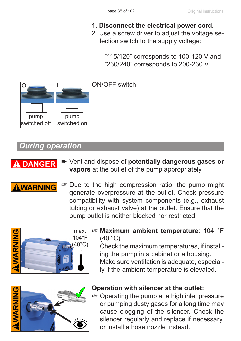 During operation | VACUUBRAND MZ 1C User Manual | Page 35 / 102