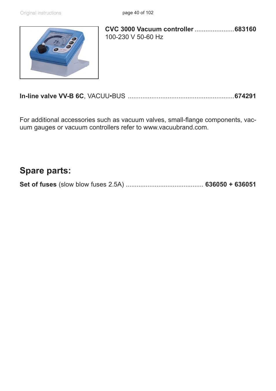 Spare parts | VACUUBRAND MZ 1C User Manual | Page 40 / 102