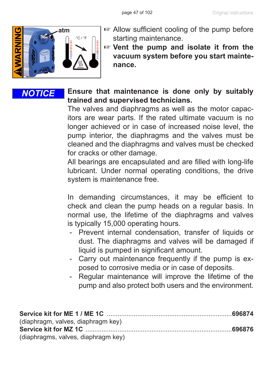 Notice | VACUUBRAND MZ 1C User Manual | Page 47 / 102