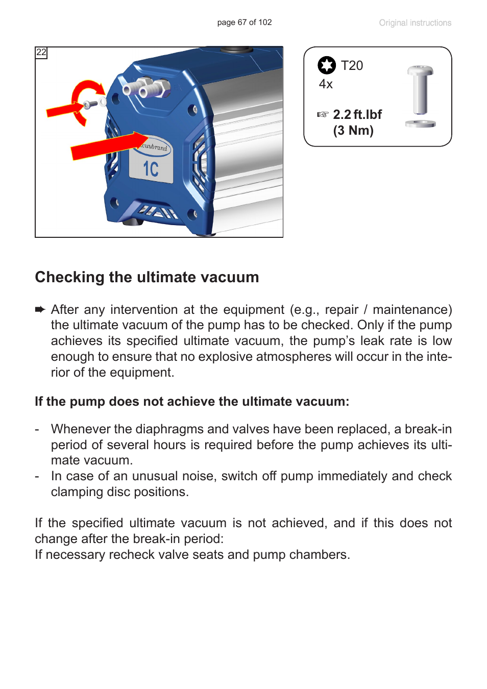 Checking the ultimate vacuum | VACUUBRAND MZ 1C User Manual | Page 67 / 102