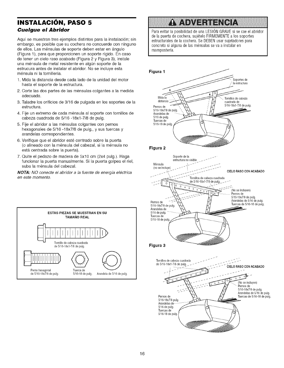 Instalacion, paso 5, Cuelgue el abridor, Apvifitencia | Craftsman 139.53918d User Manual | Page 55 / 79