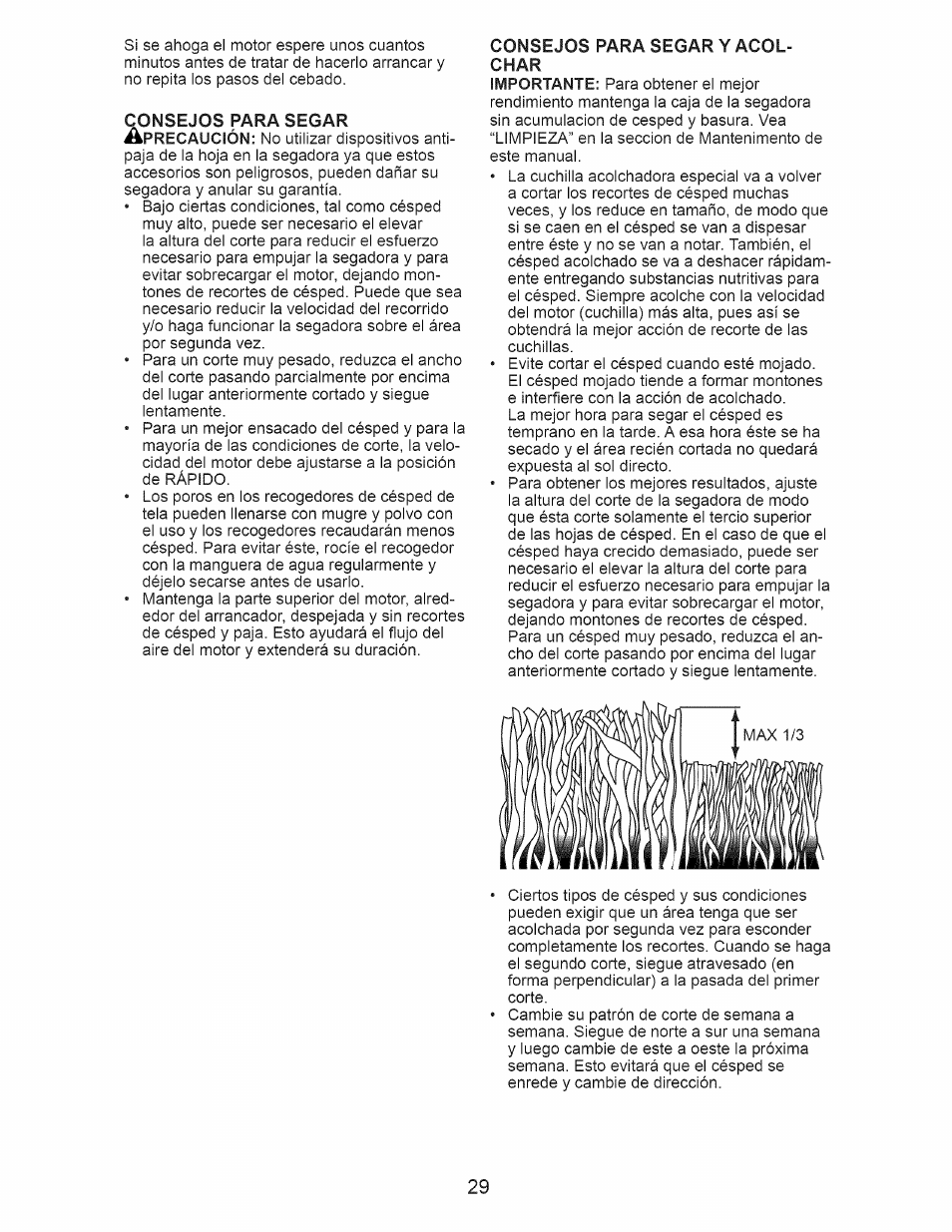 Consejos para segar y acolchar | Craftsman 917.374941 User Manual | Page 29 / 48