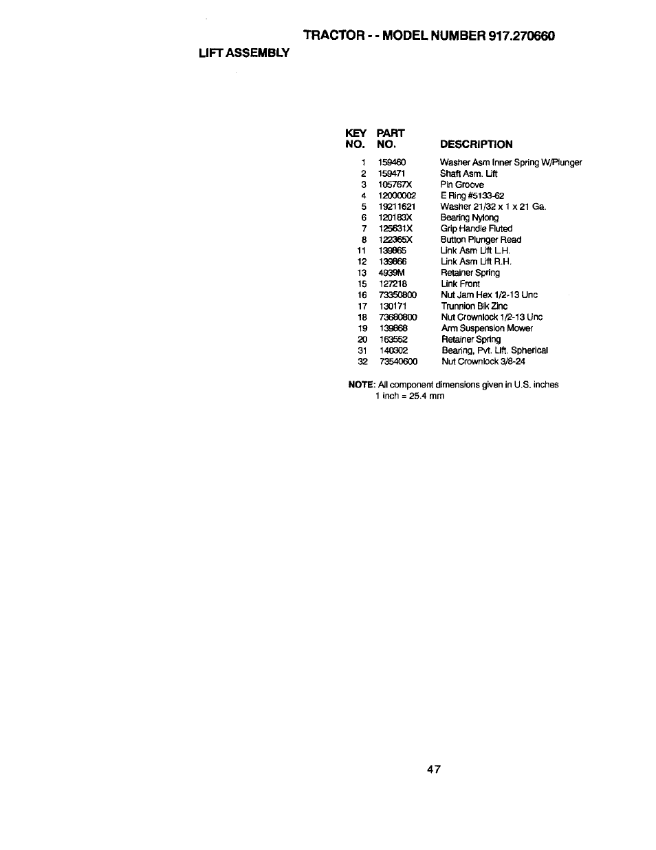 Lift assembly | Craftsman 917.270660 User Manual | Page 47 / 60