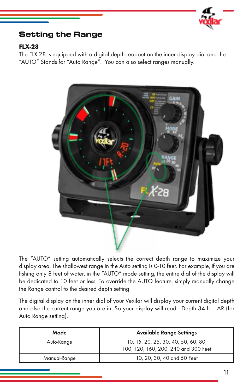 Setting the range | Vexilar Flasher Family 2013 User Manual | Page 11 / 64