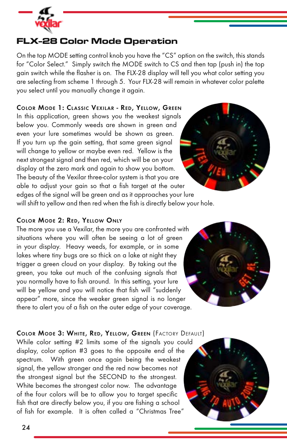 Flx-28 color mode operation | Vexilar Flasher Family 2013 User Manual | Page 24 / 64