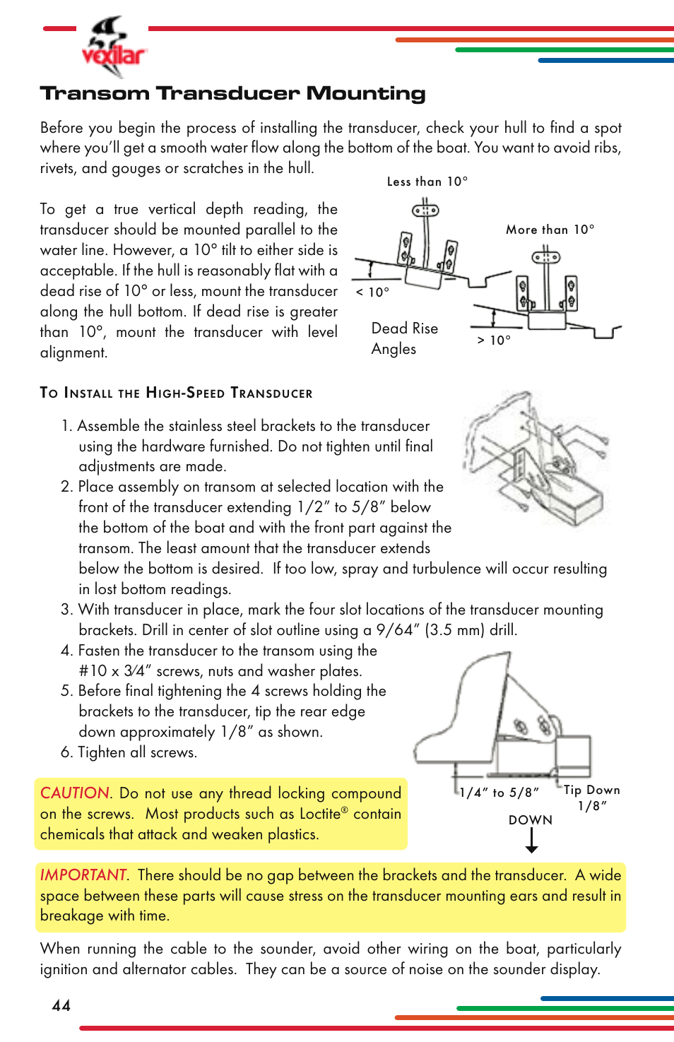 Transom transducer mounting | Vexilar Flasher Family 2013 User Manual | Page 44 / 64