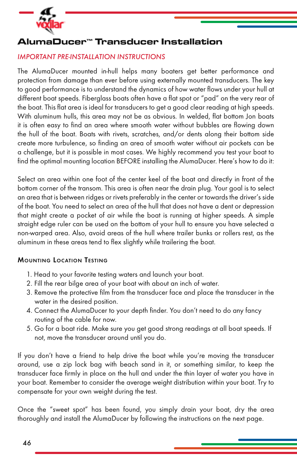 Alumaducer, Transducer installation | Vexilar Flasher Family 2013 User Manual | Page 46 / 64