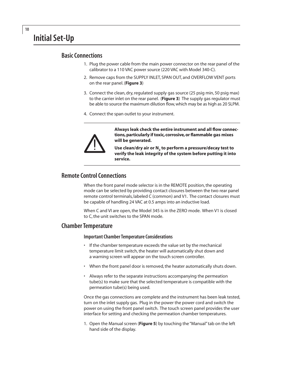 Initial set-up, Basic connections, Remote control connections | Chamber temperature | VICI Dynacalibrator 345 User Manual | Page 14 / 31