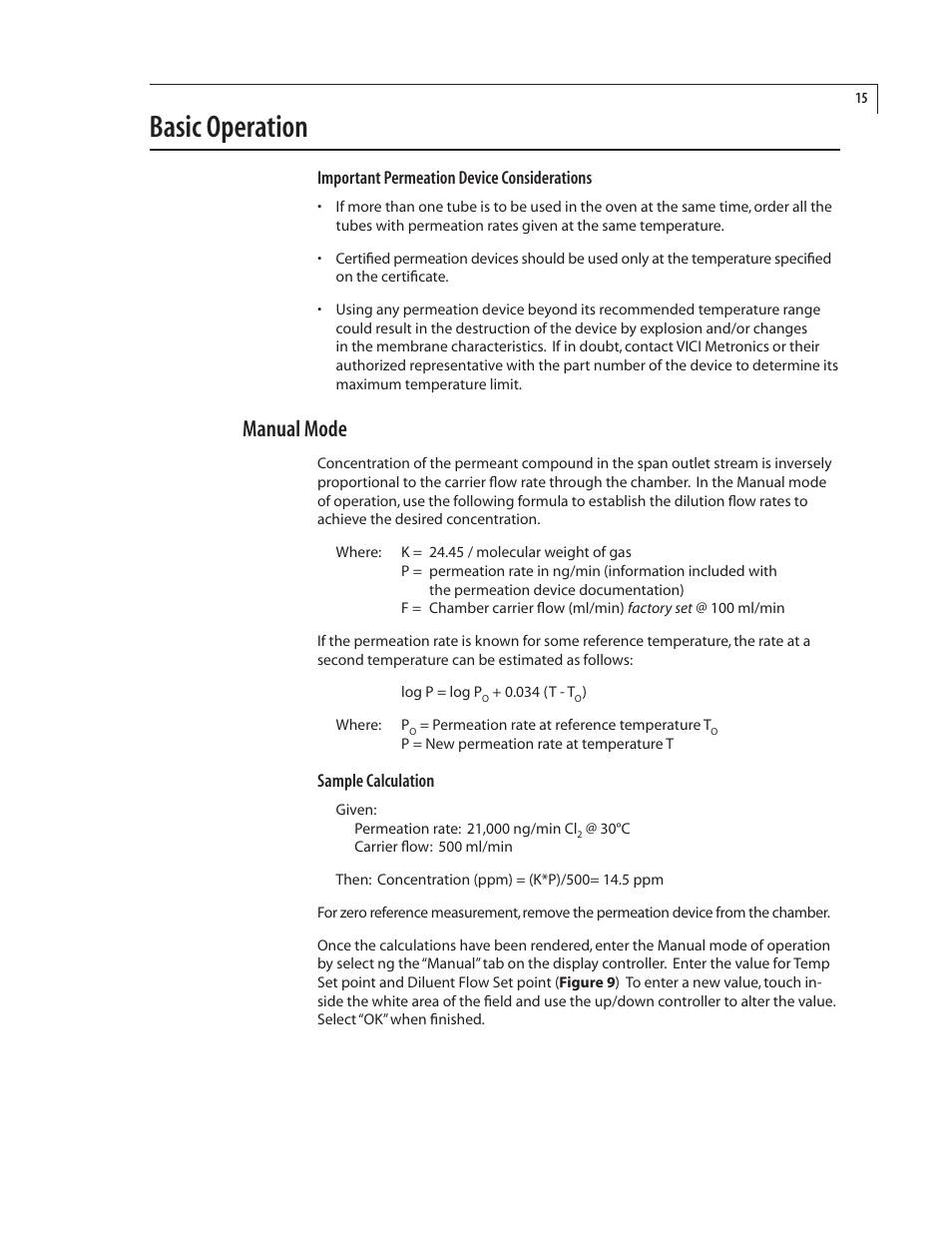 Basic operation, Manual mode | VICI Dynacalibrator 345 User Manual | Page 19 / 31