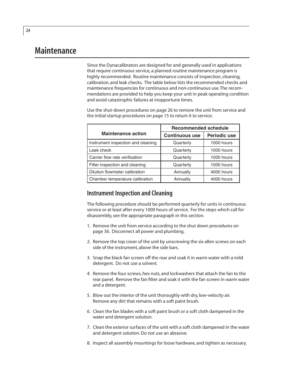Maintenance, Instrument inspection and cleaning | VICI Dynacalibrator 345 User Manual | Page 28 / 31