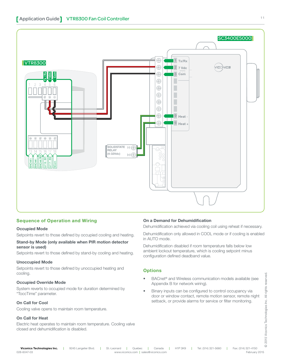 Vtr8300 fan coil controller application guide, Sequence of operation and wiring, Options | Bacnet | Viconics VTR8300 Line Voltage Application Guide User Manual | Page 11 / 23