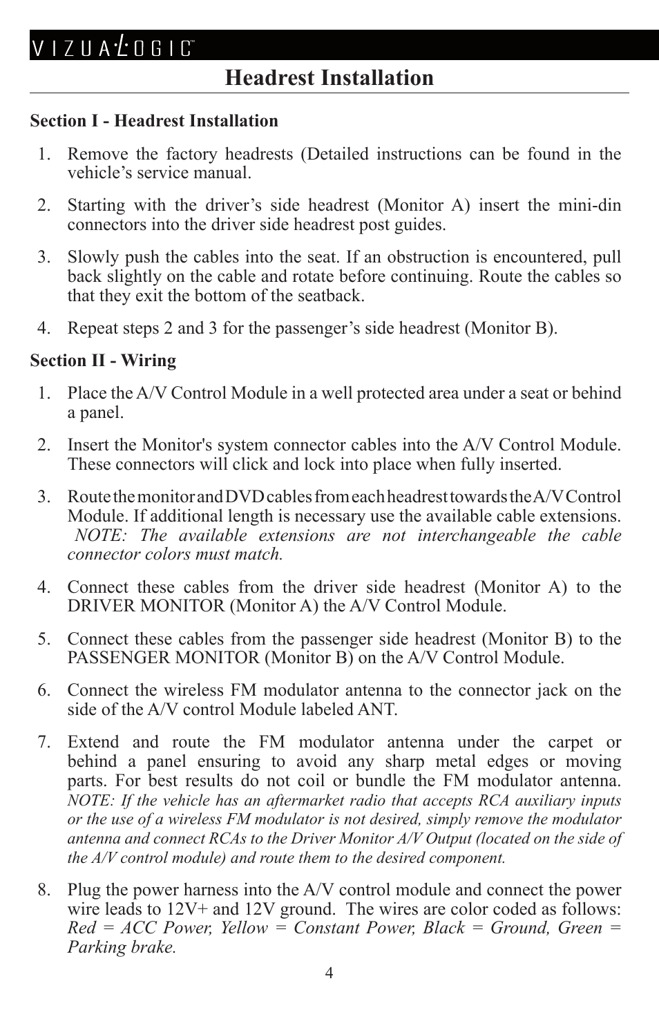 Headrest installation | Vizualogic A-1285 User Manual | Page 6 / 28