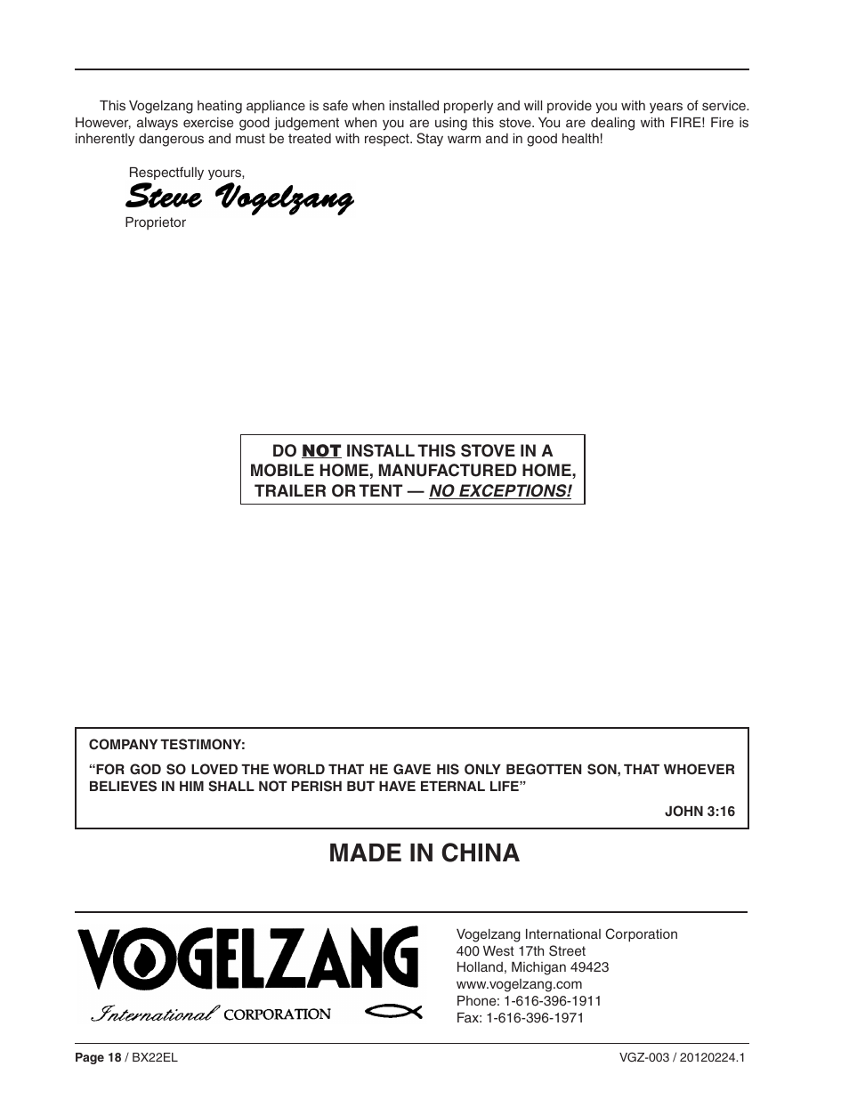 Made in china | Vogelzang BX22EL User Manual | Page 18 / 18