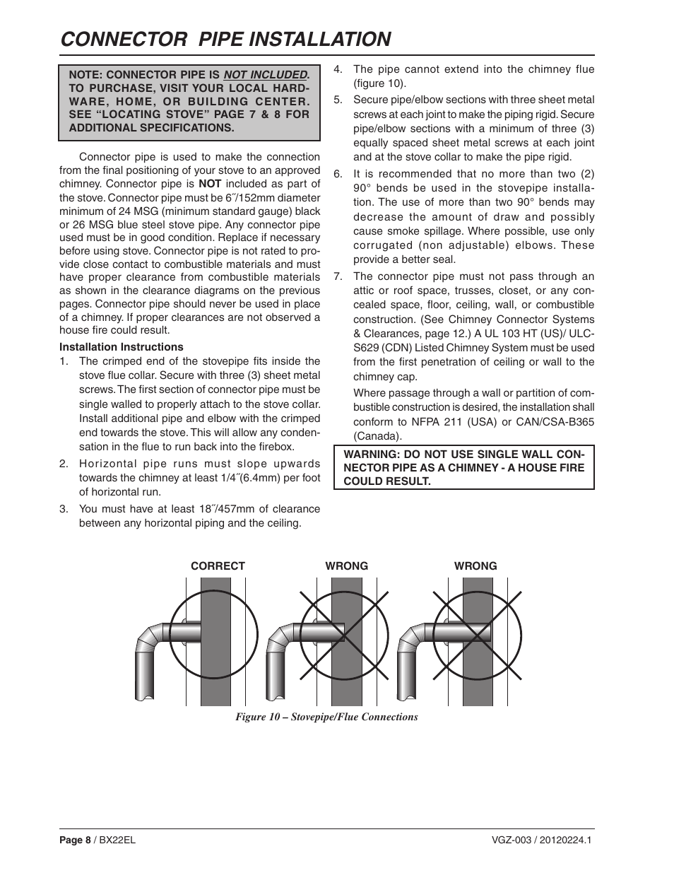 Connector pipe installation | Vogelzang BX22EL User Manual | Page 8 / 18