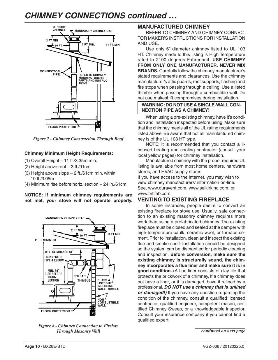 Chimney connections continued | Vogelzang BX26E User Manual | Page 10 / 18